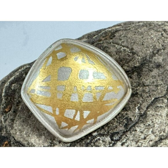 Handcrafted Signed Designer 2-Tone Matte SS Modern Assymetrial Pierced Earrings - Picture 2 of 5